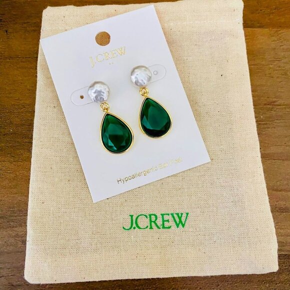 💜 J. Crew Freshwater Pearl and Crystal Teardrop Earrings NWT - Picture 4 of 4